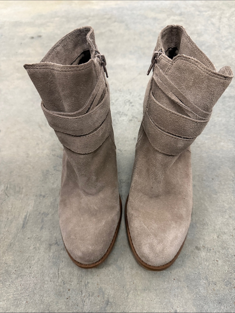 Sole Society Taupe Suede Ankle Boots with Wrap Strap